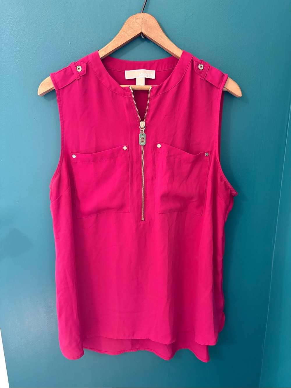 Michael Kors Sleeveless Zip-Front Blouse - Magenta